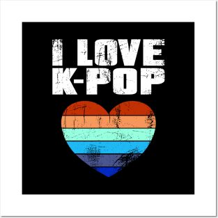 I love K-Pop distressed Heart with color bars Posters and Art